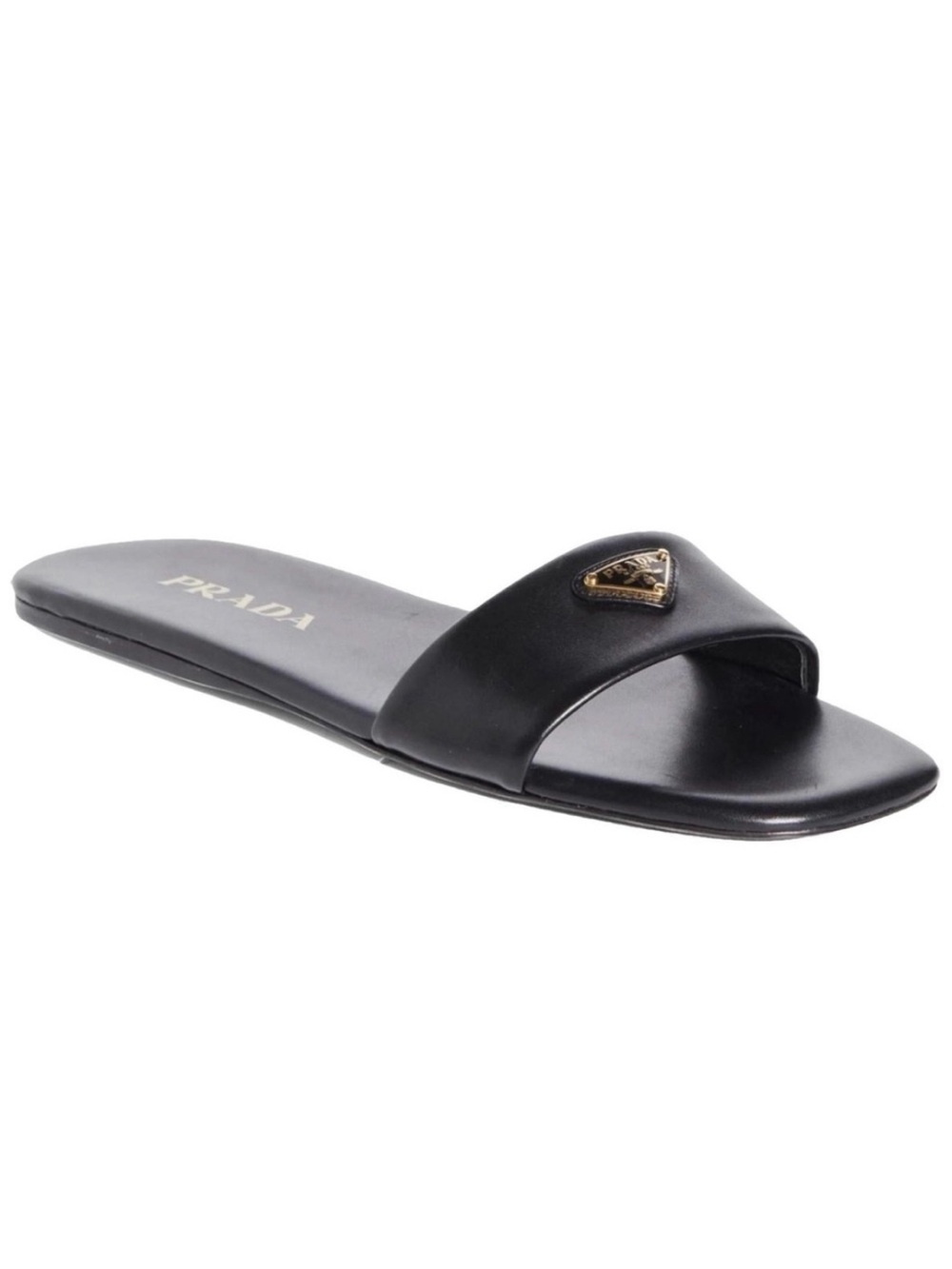 PRADA Triangle Logo Calzature Donna Leather Slide Sandals